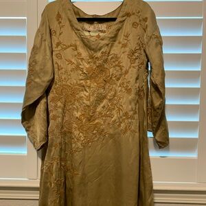 Magnolia Pearl Gold Silk Embroidered Parnassas Dress Tunic